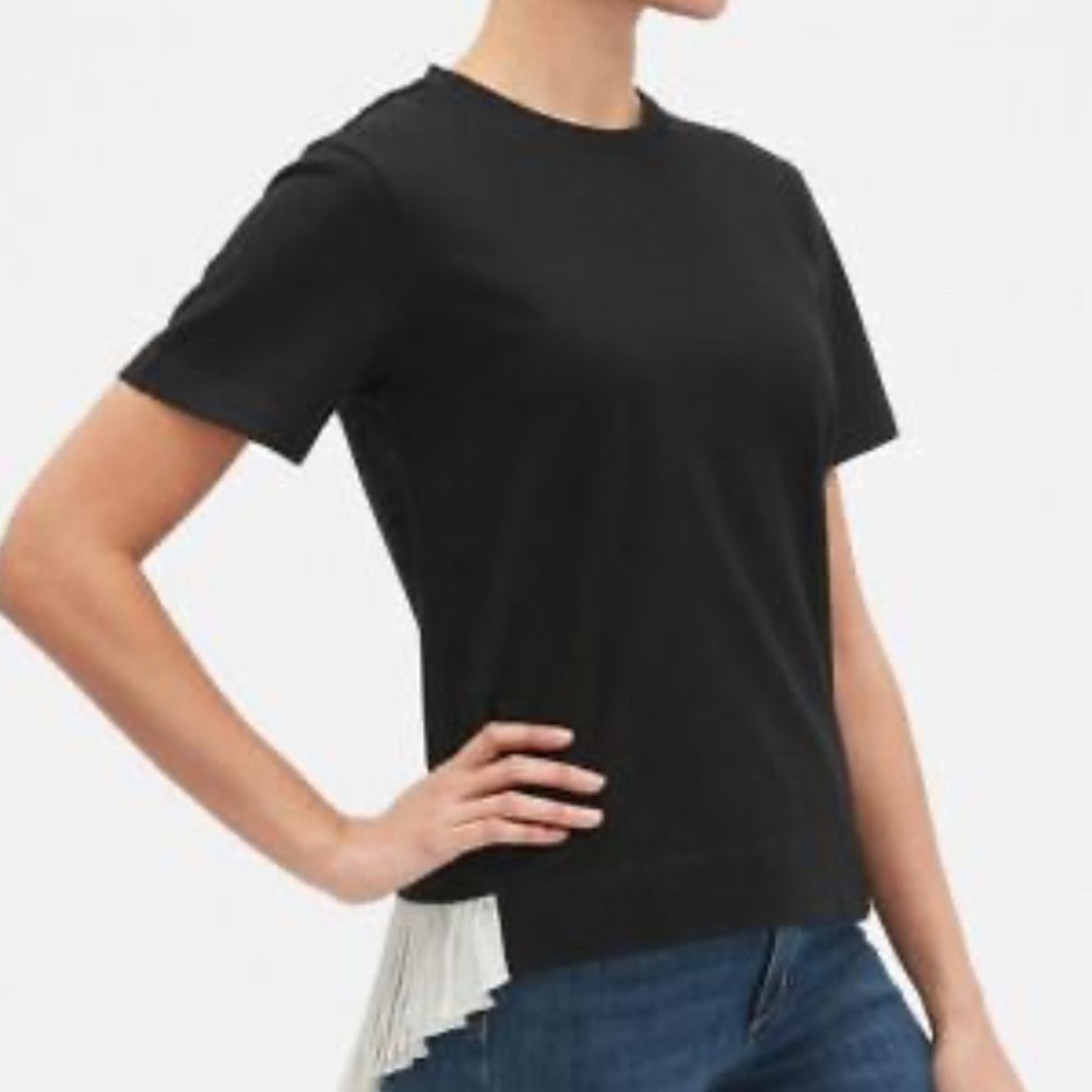 Banana republic, black t with ruffle trim